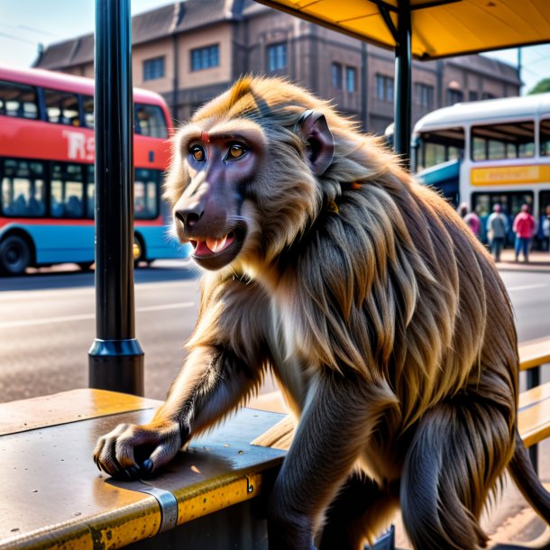 Image of a drinking of a baboon on the bus stop