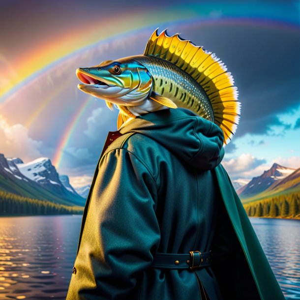 Image of a pike in a coat on the rainbow