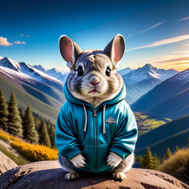 Pic of a chinchillas in a hoodie in the mountains