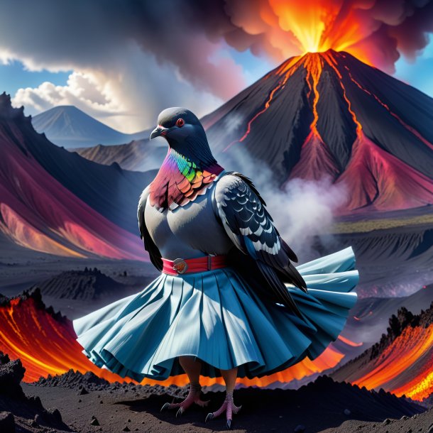 Image of a pigeon in a skirt in the volcano