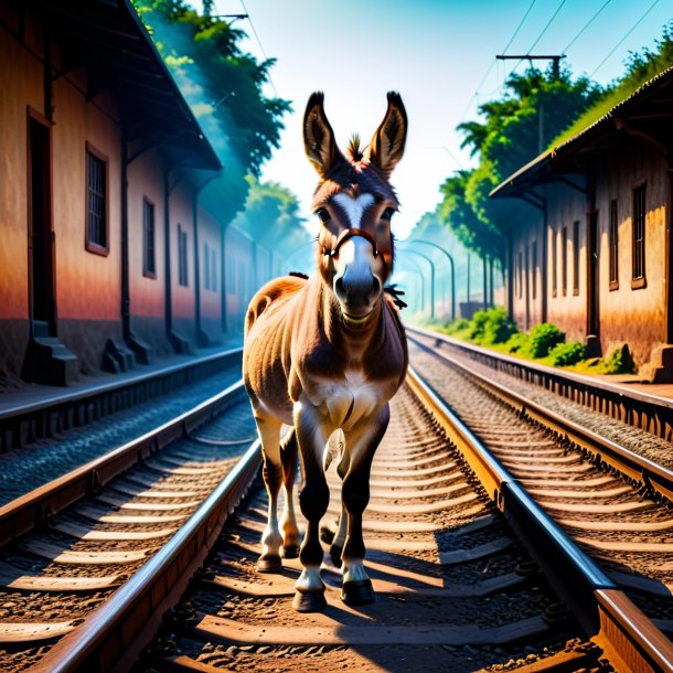 Image of a waiting of a donkey on the railway tracks