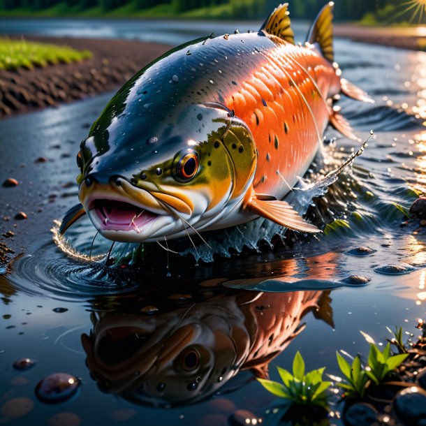 Pic of a threatening of a salmon in the puddle