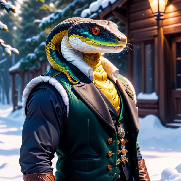 Pic of a snake in a vest in the snow