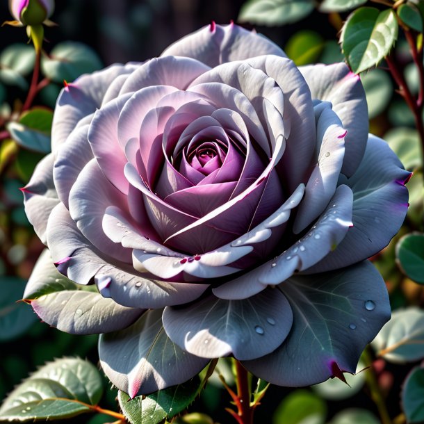 Foto de una rosa gris, de cien hojas