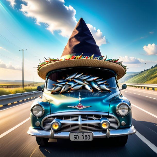 Image of a sardines in a hat on the highway