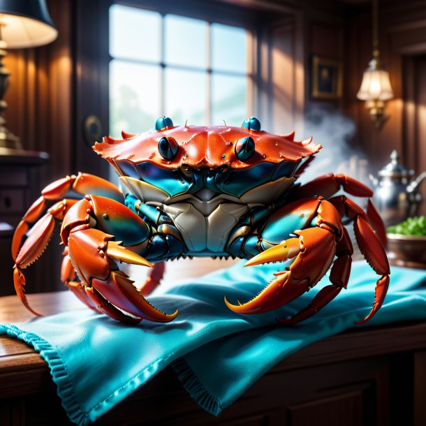 Image of a crab in a gloves in the house