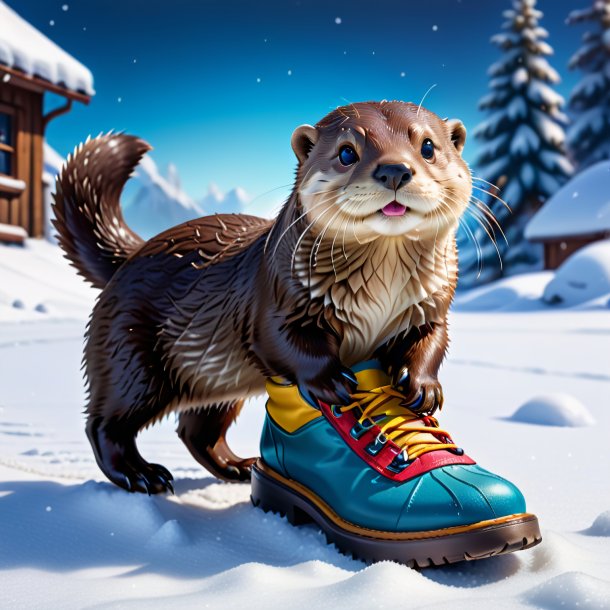 Image d'une loutre dans une chaussure dans la neige