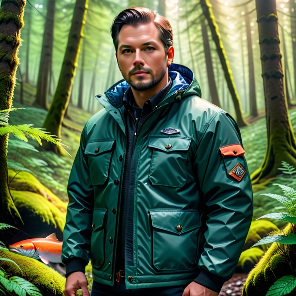 Pic of a salmon in a jacket in the forest