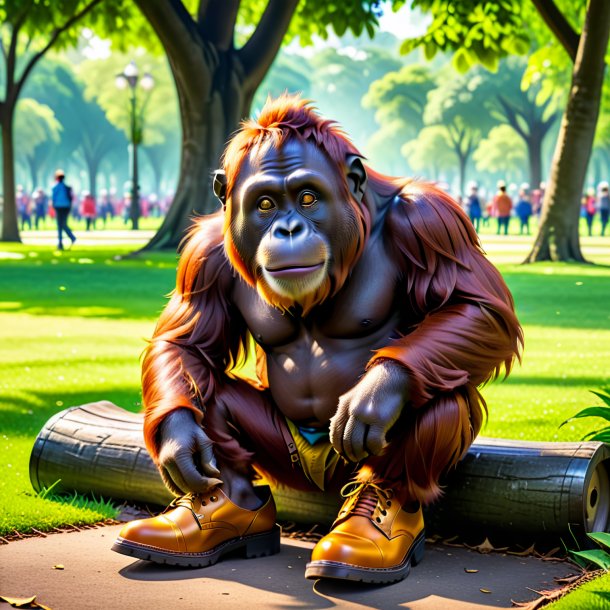 Picture of a orangutan in a shoes in the park