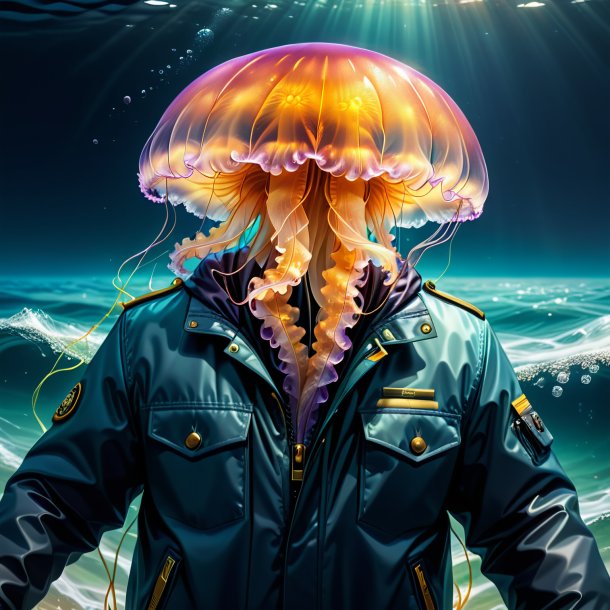 Drawing of a jellyfish in a jacket in the sea