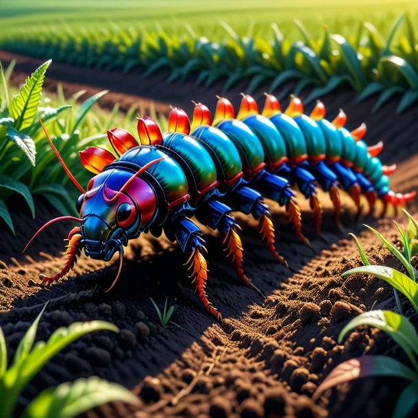 Drawing of a centipede in a gloves on the field