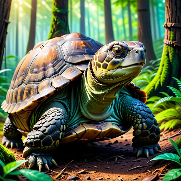 Picture of a tortoise in a belt in the forest