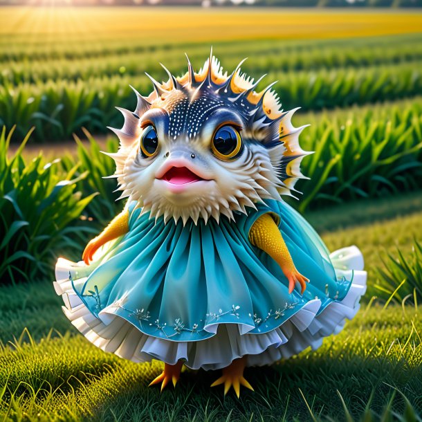 Image of a pufferfish in a dress on the field