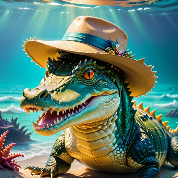 Pic of a crocodile in a hat in the sea