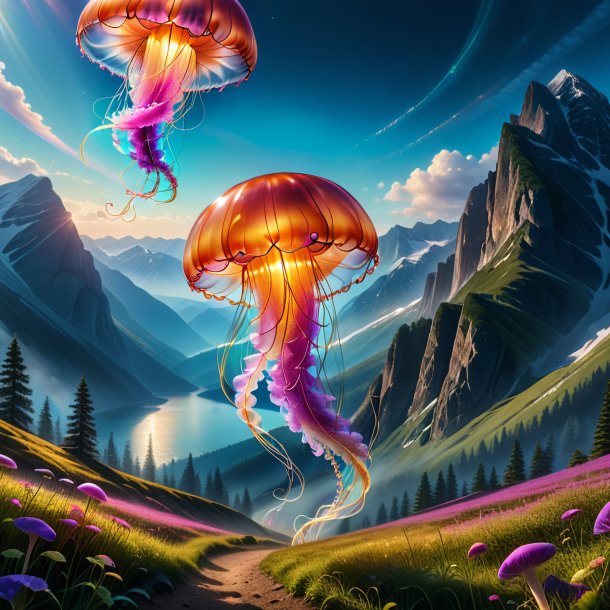 Picture of a dancing of a jellyfish in the mountains