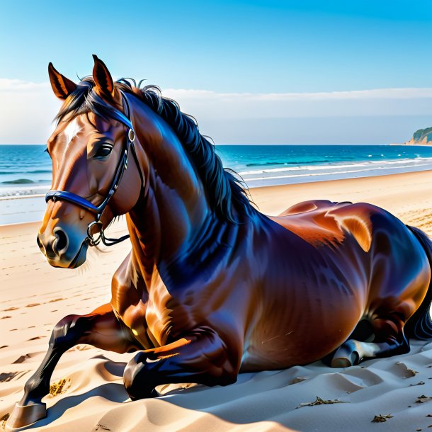 Retrato de um descanso de um cavalo na praia