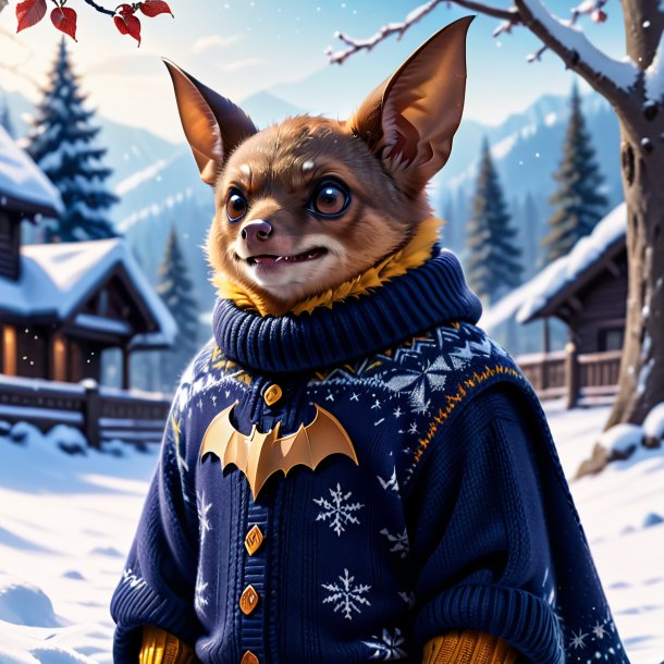 Picture of a bat in a sweater in the snow