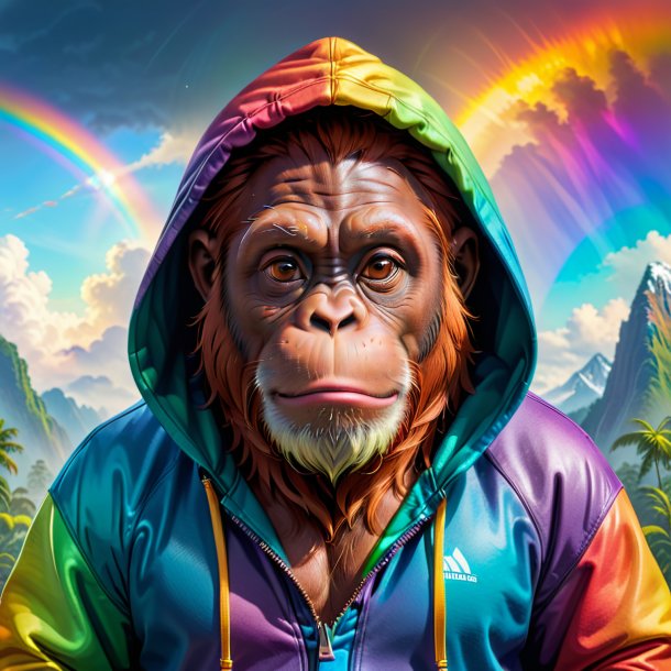 Picture of a orangutan in a hoodie on the rainbow