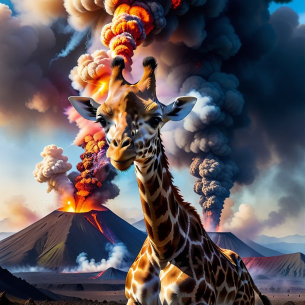 Picture of a smoking of a giraffe in the volcano