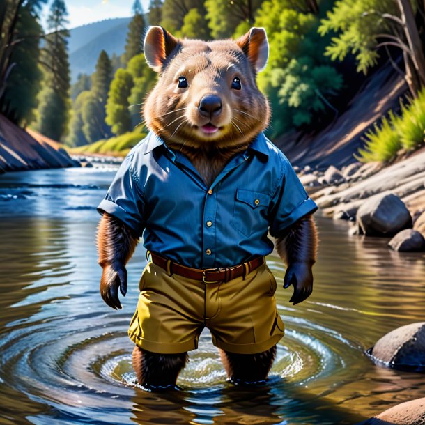 Imagen de un wombat en un pantalón en el río