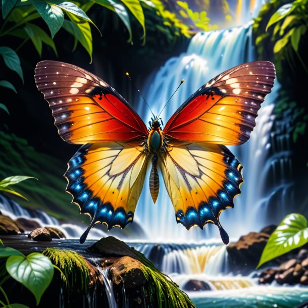 Pic of a butterfly in a coat in the waterfall