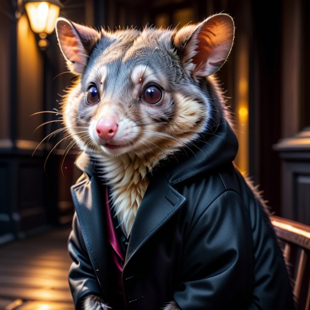 Pic d'un opossum dans un manteau noir