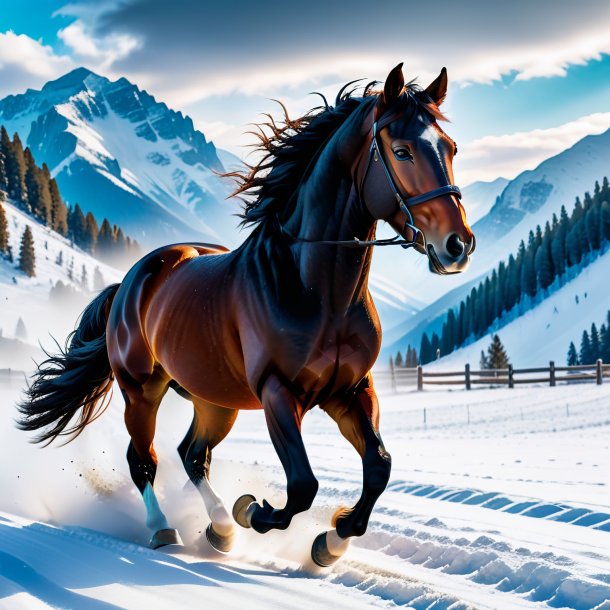 Photo of a threatening of a horse in the snow