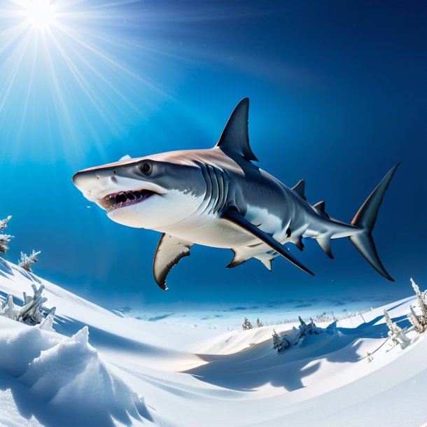 Pic of a threatening of a hammerhead shark in the snow