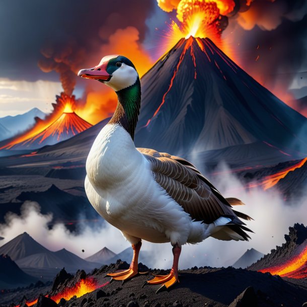 Photo d'une menace d'oie dans le volcan