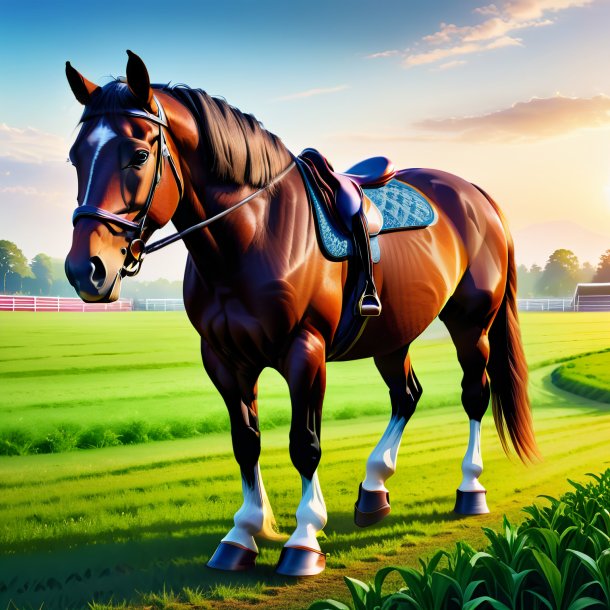 Illustration of a horse in a shoes on the field