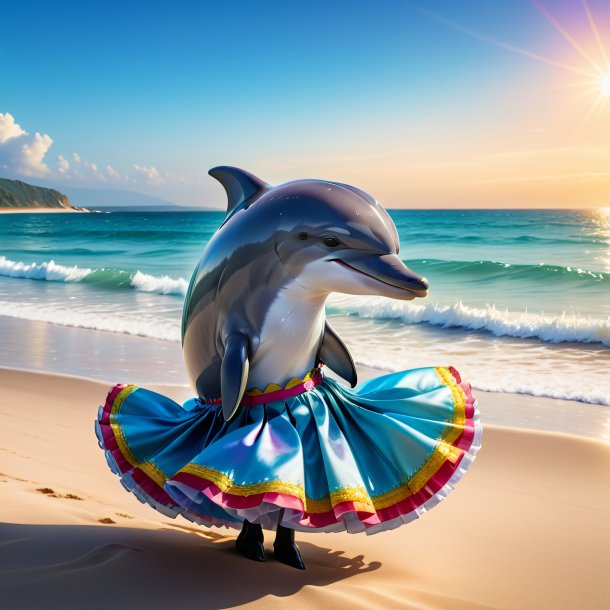 Image of a dolphin in a skirt on the beach