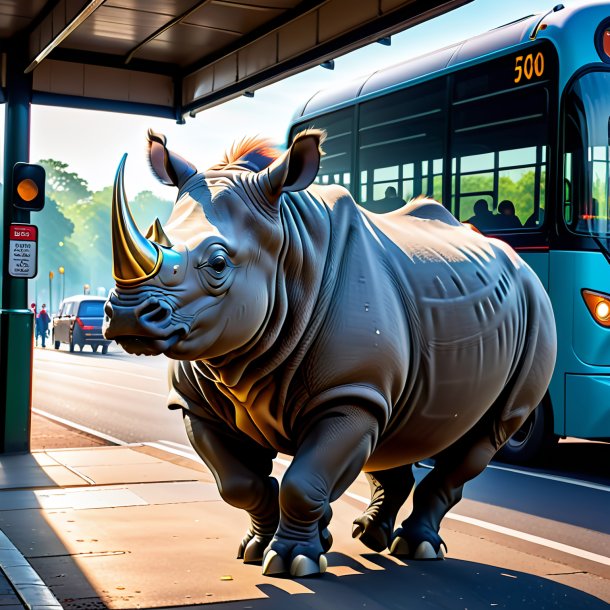 Image of a dancing of a rhinoceros on the bus stop