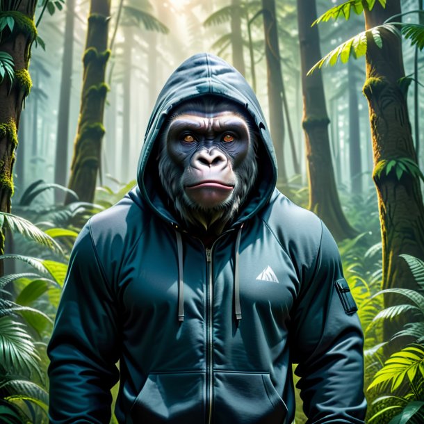 Photo of a gorilla in a hoodie in the forest