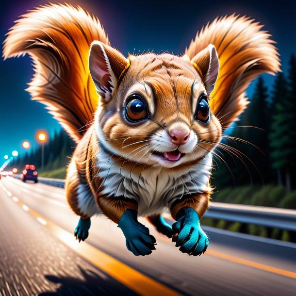 Drawing of a flying squirrel in a gloves on the highway