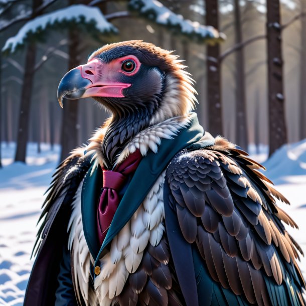 Pic of a vulture in a coat in the snow