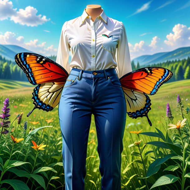 Drawing of a butterfly in a trousers in the meadow