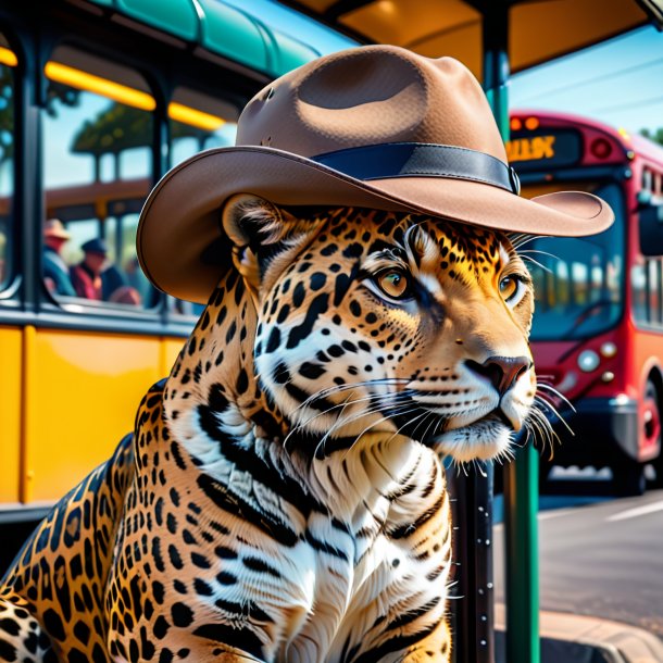 Pic d'un jaguar dans un chapeau sur l'arrêt de bus