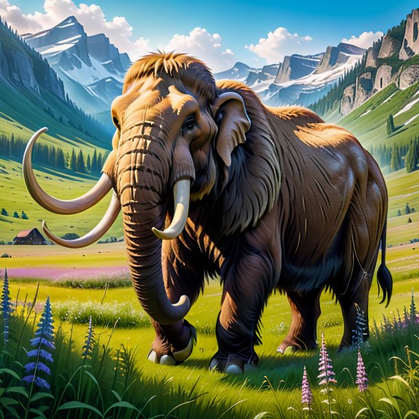 Pic of a playing of a mammoth in the meadow