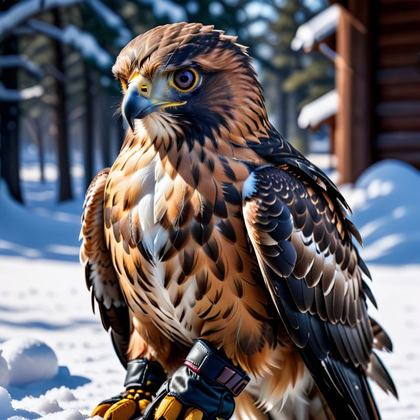 Image of a hawk in a gloves in the snow