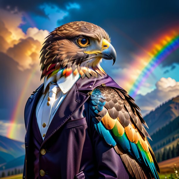 Image of a hawk in a coat on the rainbow