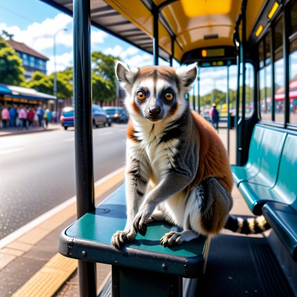 Picture of a playing of a lemur on the bus stop