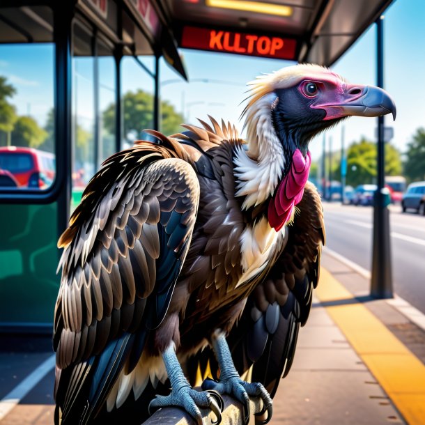 Image of a vulture in a belt on the bus stop