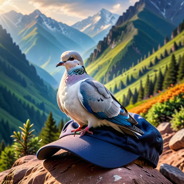 Photo of a dove in a cap in the mountains