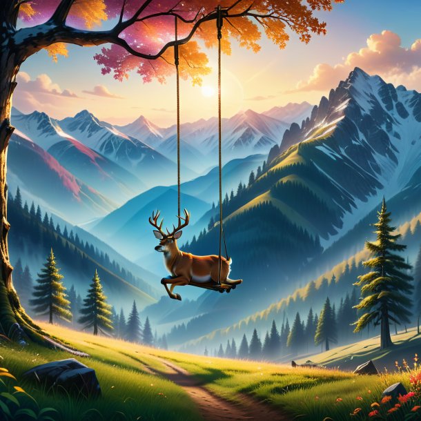 Picture of a swinging on a swing of a deer in the mountains