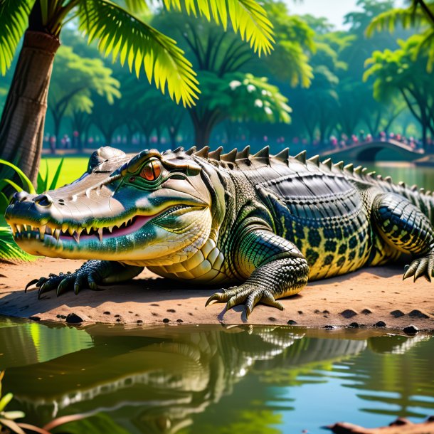 Image of a waiting of a crocodile in the park