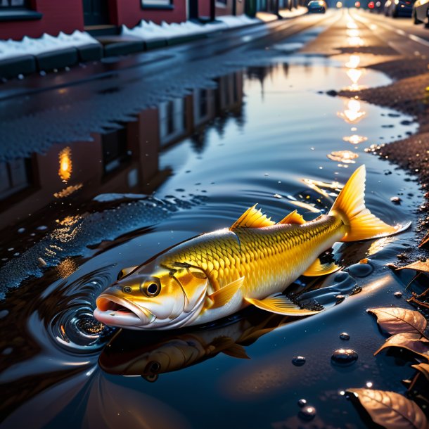 Picture of a haddock in a gloves in the puddle