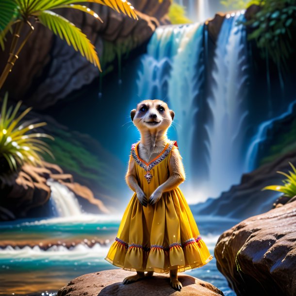 Picture of a meerkat in a dress in the waterfall