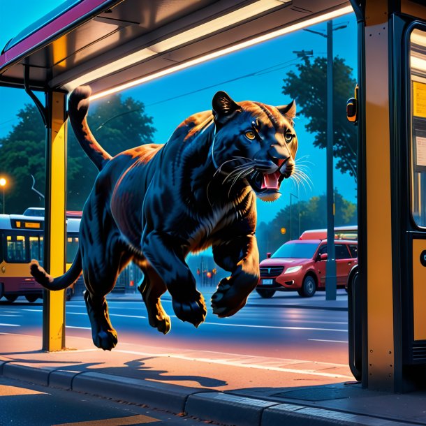 Photo of a jumping of a panther on the bus stop