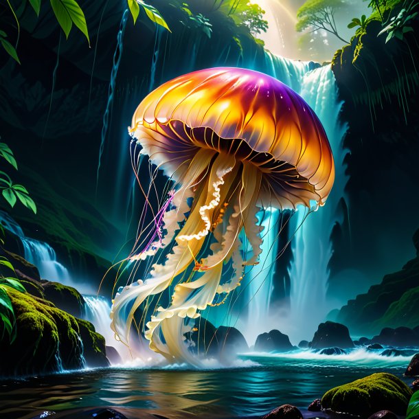 Picture of a threatening of a jellyfish in the waterfall