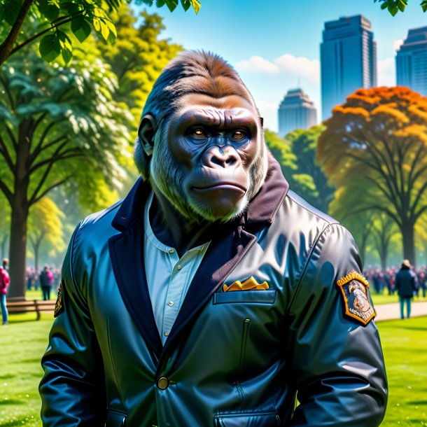 Photo of a gorilla in a jacket in the park